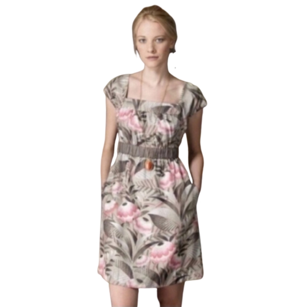 Dress Floral Square Neck Short Sleeves Sz 2 MOULINETTE SOEURS